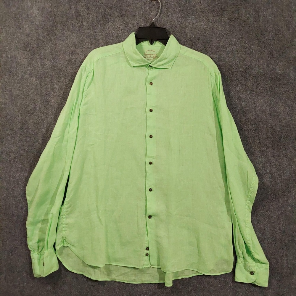 Camicissima Shirt Mens 42 Green Linen Long Sleeve‎ Button Front Casual Top